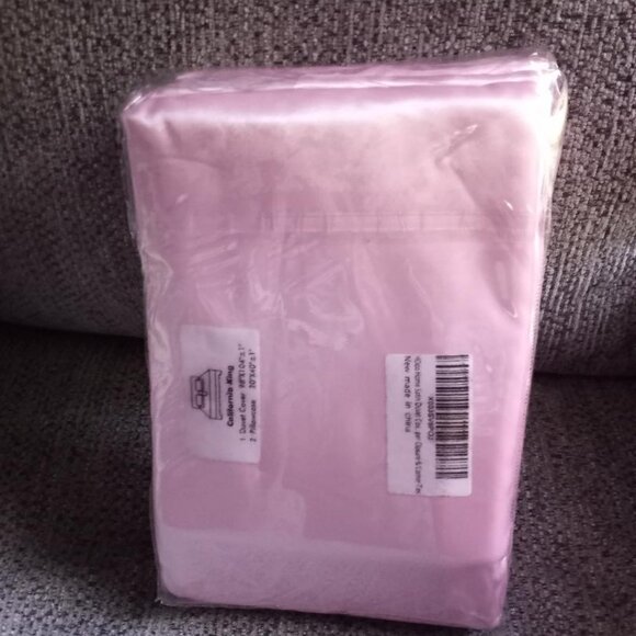 3 Pieces Pink Satin Duvet California King Set,  Duvet Cover & 2 Pillow Cases - Picture 10 of 10